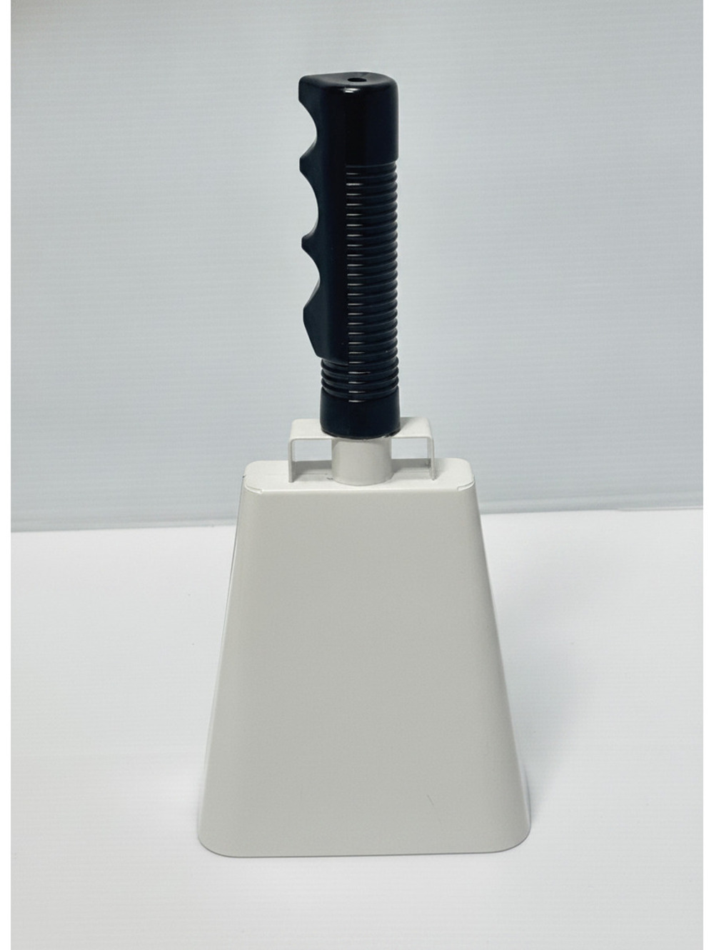 White Metal Cowbell with Black Ergonomic Handle -NEW